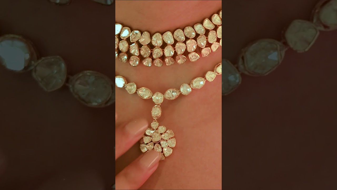 Open Setting Necklace, Minimal Polki Jewellery in Certified Gold, Syndicate Polki Diamond.