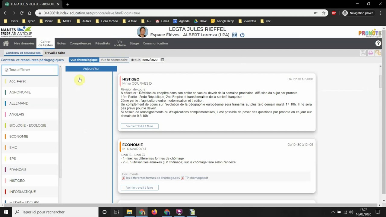 5 visuel cahier de texte pour un eleve et depot travail à faire