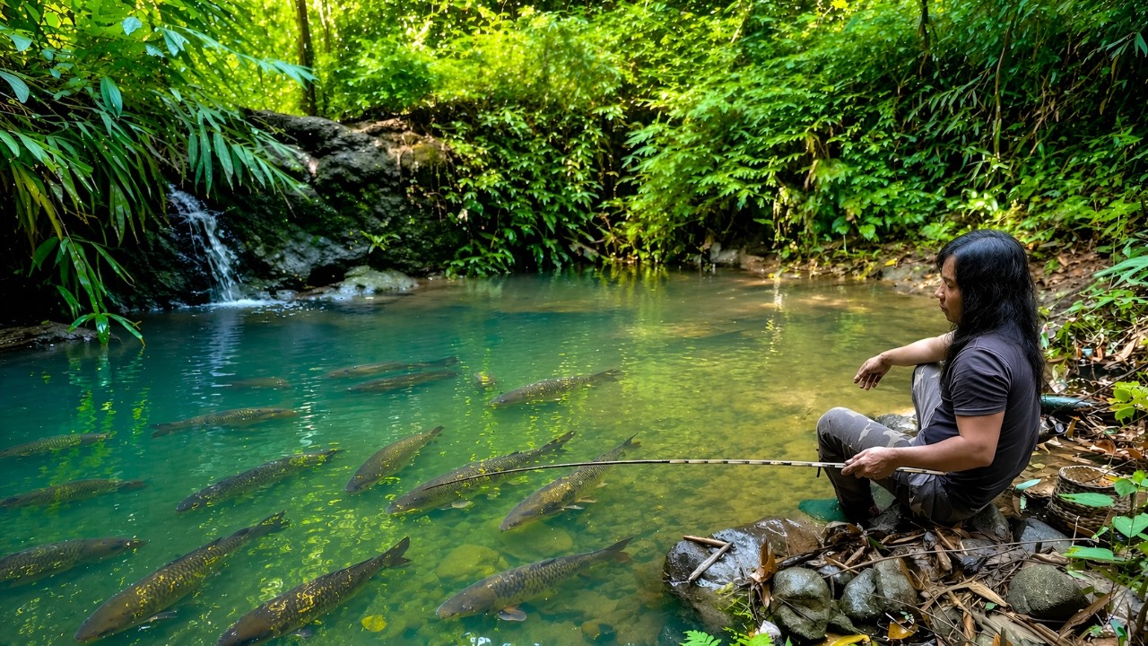 Fishing, trapping wild chickens, searching for wild food - Surviving alone in the deep forest