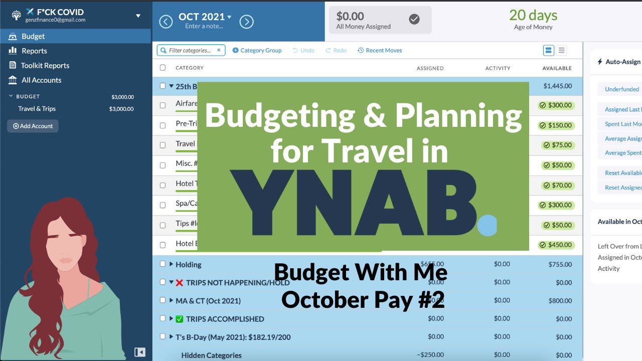 How I Budget & Plan for Travel in YNAB & Oct Budget With Me #2 ✈️ 🌏