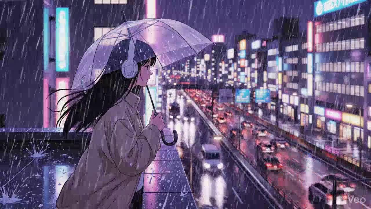 Peaceful Rainy Night 🌧️ Japanese Neon City Lofi