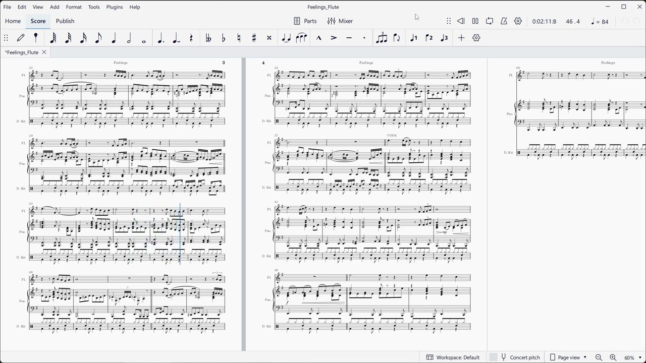 Feelings (Louis Gaste, Thomas Fundora, Morris Albert).  Music for flute, piano, and drums.