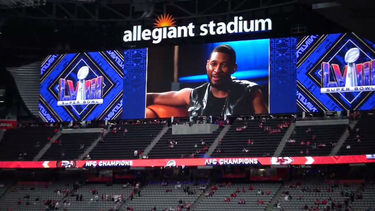 Jumbotrons & turf w/ logos LEDwalls interviews & pregame Super Bowl LVIII 4K UHD NFL 2024 #SBLVIII !
