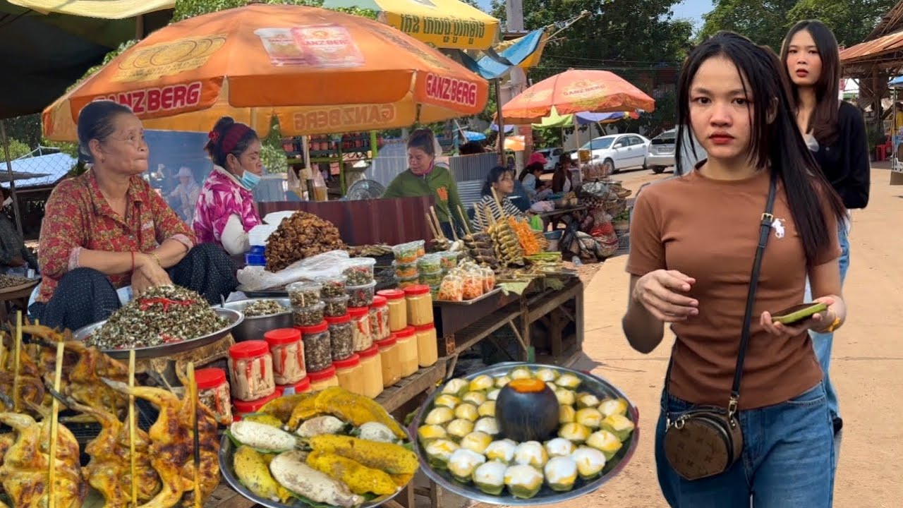Hidden! Cambodian STREET FOOD Tour Countryside Market  - Delicious Khmer Food Market Tour 2025