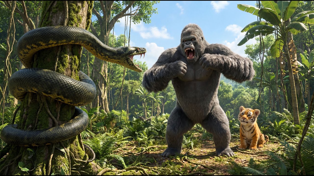 King Kong vs Titanoboa: Epic Battle to Save Tiger Cub | Prehistoric Jungle Showdown
