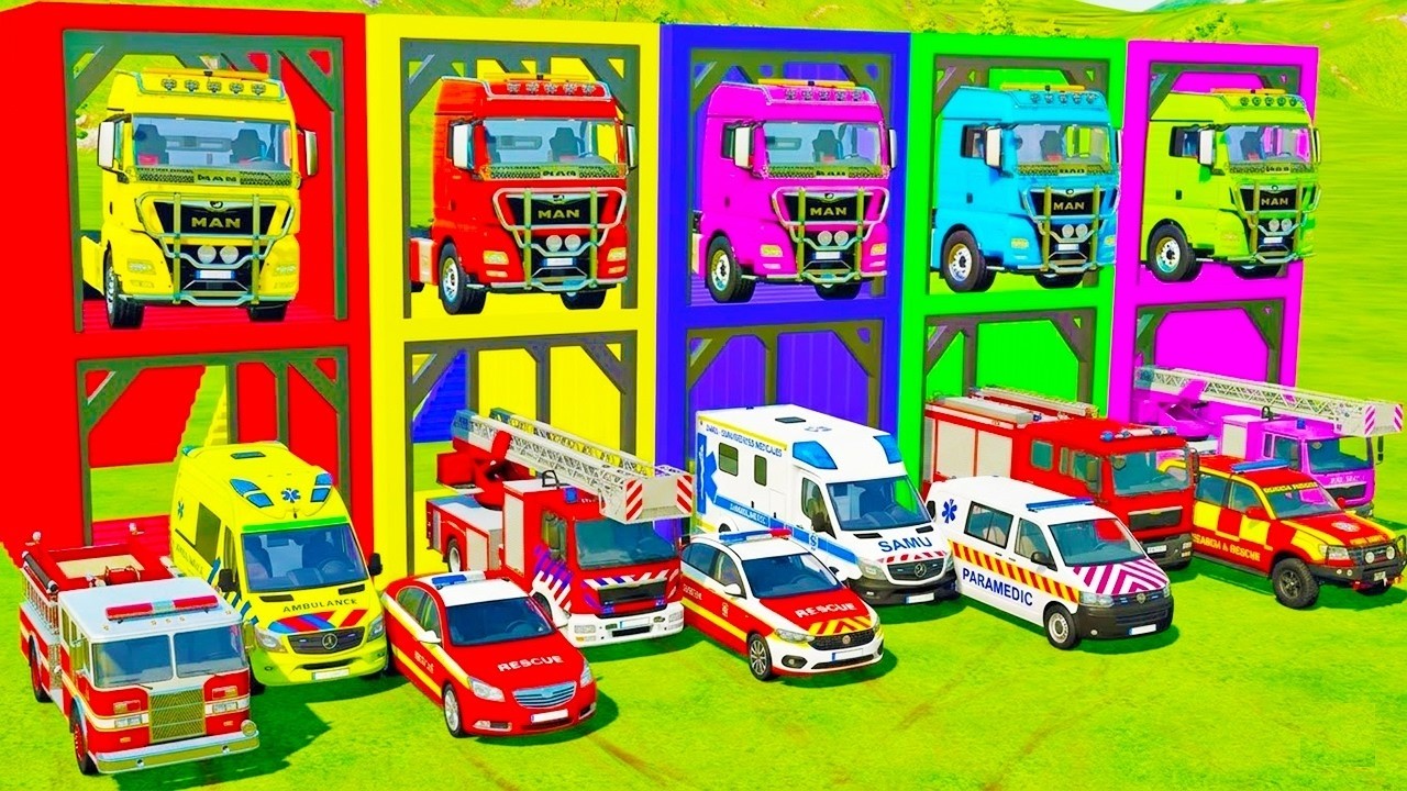 TRANSPORTING ALL POLICE CARS and AMBULANCE EMERGENCY VEHICLES WITH MERCEDES POLICE TRUCKS ! FS22 #7