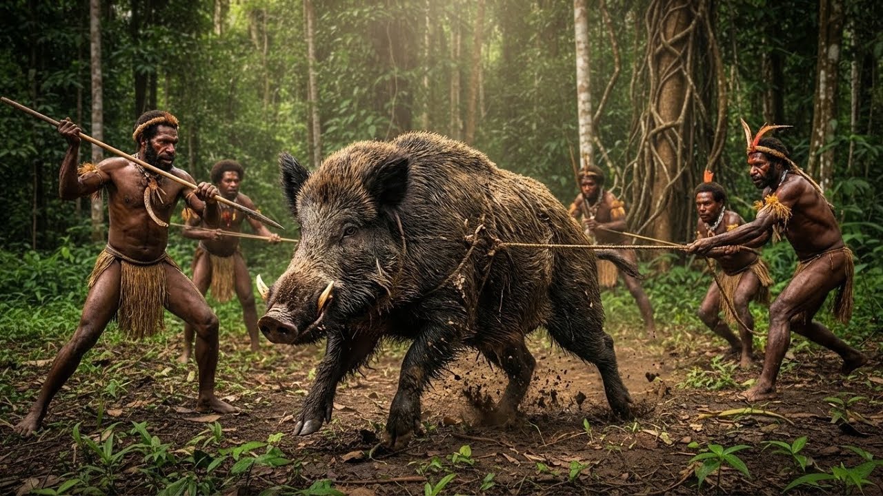 Como la Tribu Korowai Vivie solo de la tierra | Caza de Jabalí y Vida en la Selva