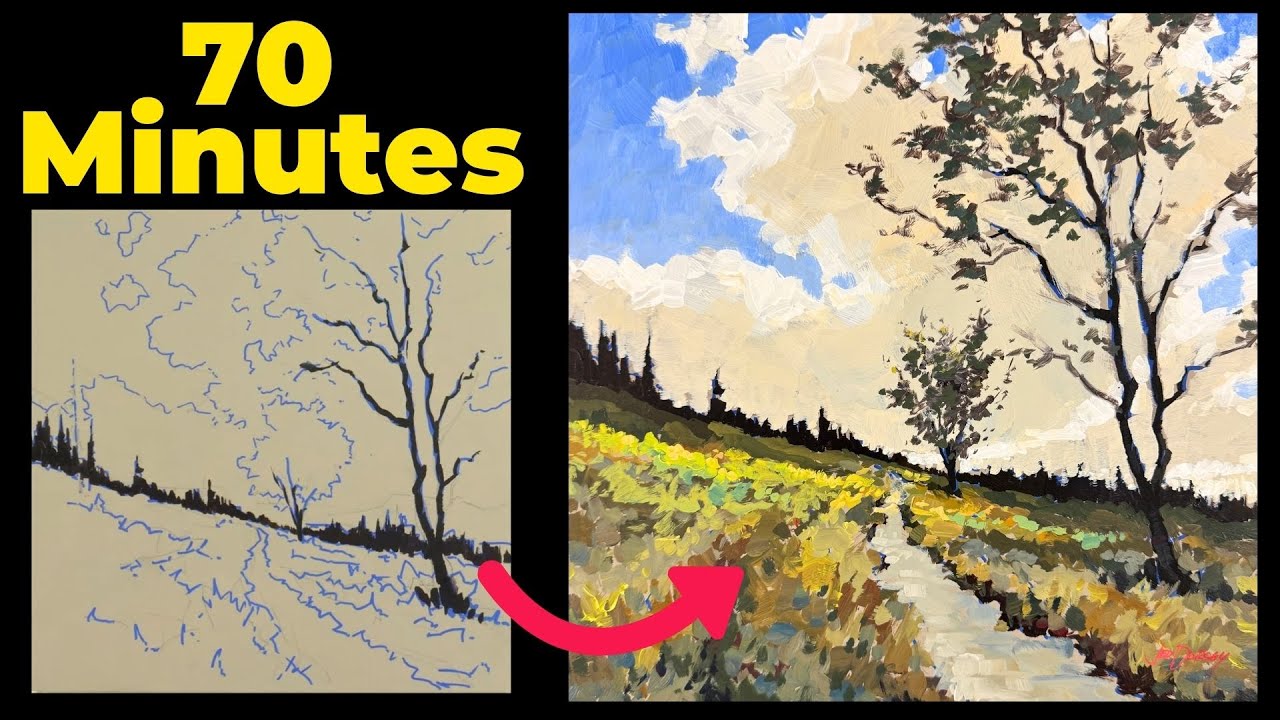 Beautiful Hillside Hike Landscape in Acrylics | Full Tutorial | For the Love of Painting