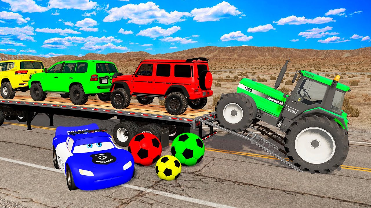Flatbed Truck Mcqueen | Transportation with Truck - Pothole vs Car #18 - BeamNG.Drive
