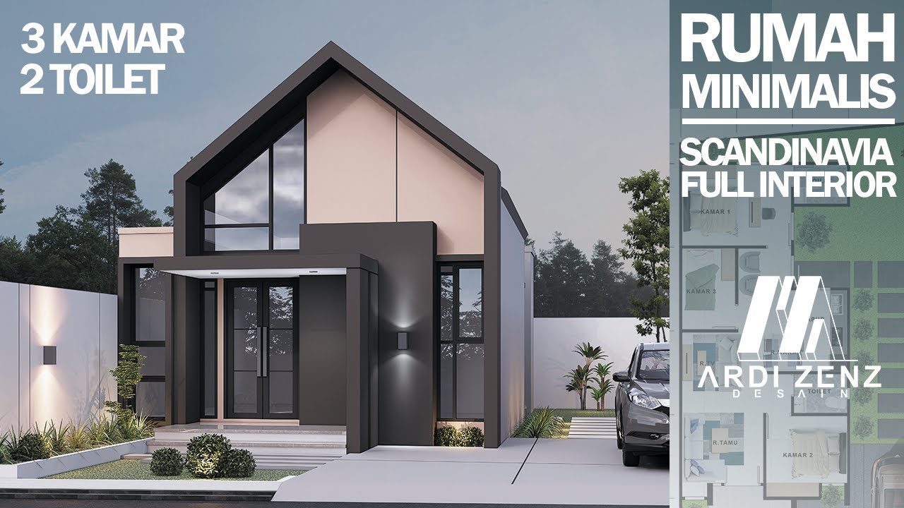 Desain Rumah Minimalis 1 Lantai Model Scandinavian Modern 6x12 | 3 Kamar Tidur | Taman Luas