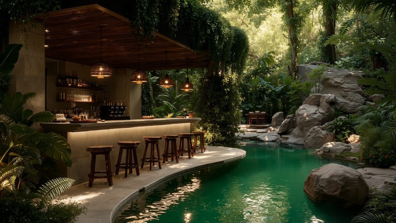 Peaceful Morning Caf&eacute; By The Lake | Gentle Jazz & Forest Birdsong for Mood Booster, Study