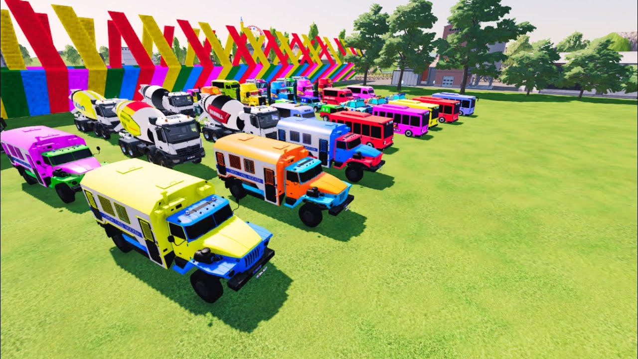TRANSPORTING ALL CARS, POLICE CARS, AMBULAN, FIRE TRUCK OF COLORS! WITH TRUCKS! - FS 22