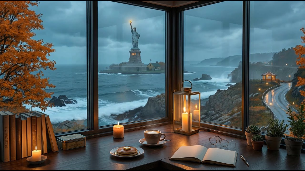 Coastal Cafe Ambience ☕🌧️ Smooth Jazz for Study & Focus