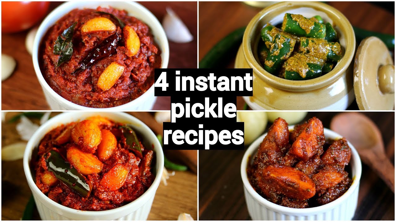 4 instant pickle recipe | chilli pickle | tomato pickle | garlic pickle | amla pickle