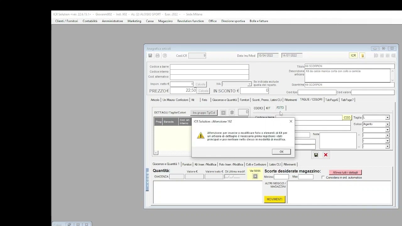 ICR Solution   Modulo Magazzino   Estensione Taglie e Colori   Parte 1
