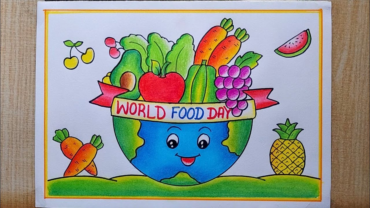 Food Day Poster drawing| World Food Day poster drawing easy| Balanced Diet chart| Eat Healthy poster