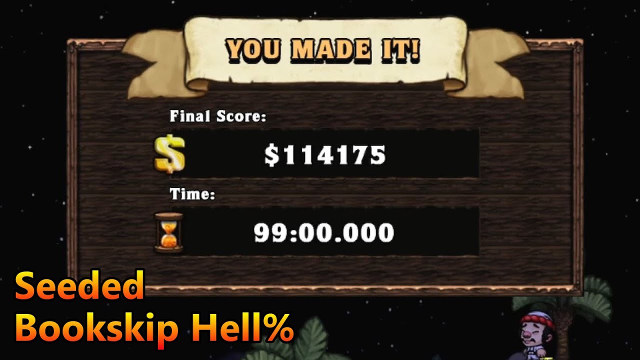 Seeded Bookskip Hell% 1:29.4 [Spelunky HD]