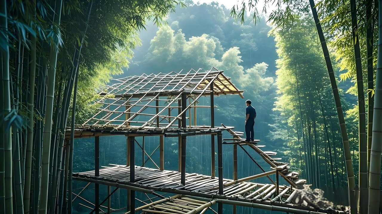 中国男子在竹林里打造奢华豪宅，耗时10天终于完成了门庭，太震撼了！  #diy  #bamboo #农村生活