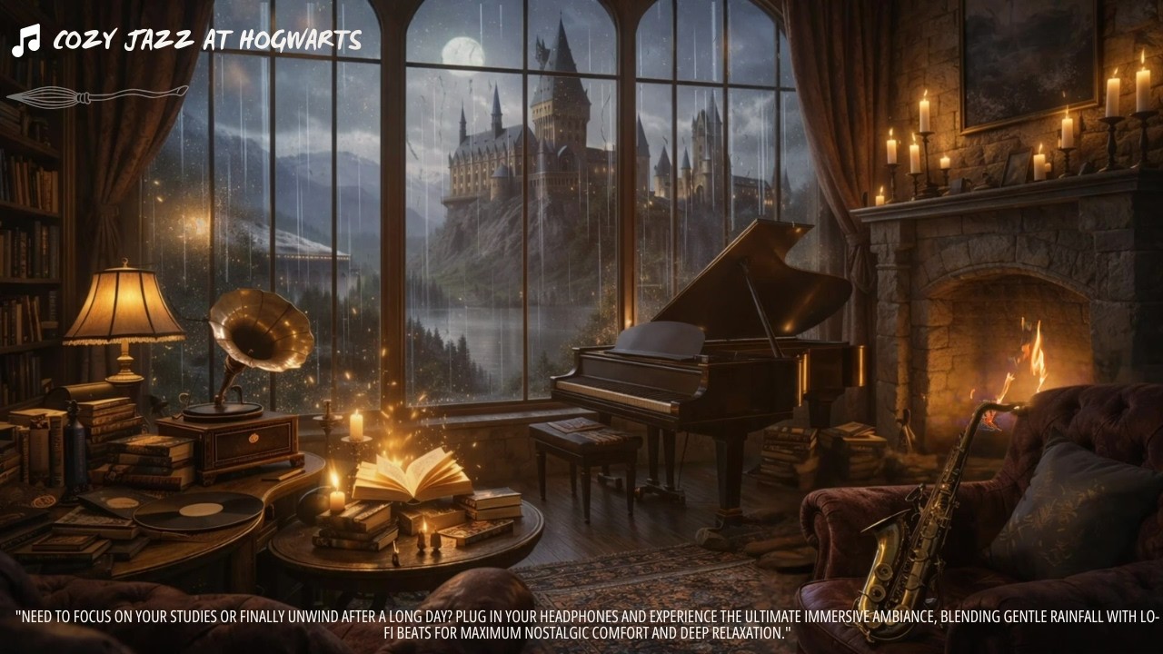 Rainy Night at Hogwarts | Cozy Jazz for Studying & Sleeping