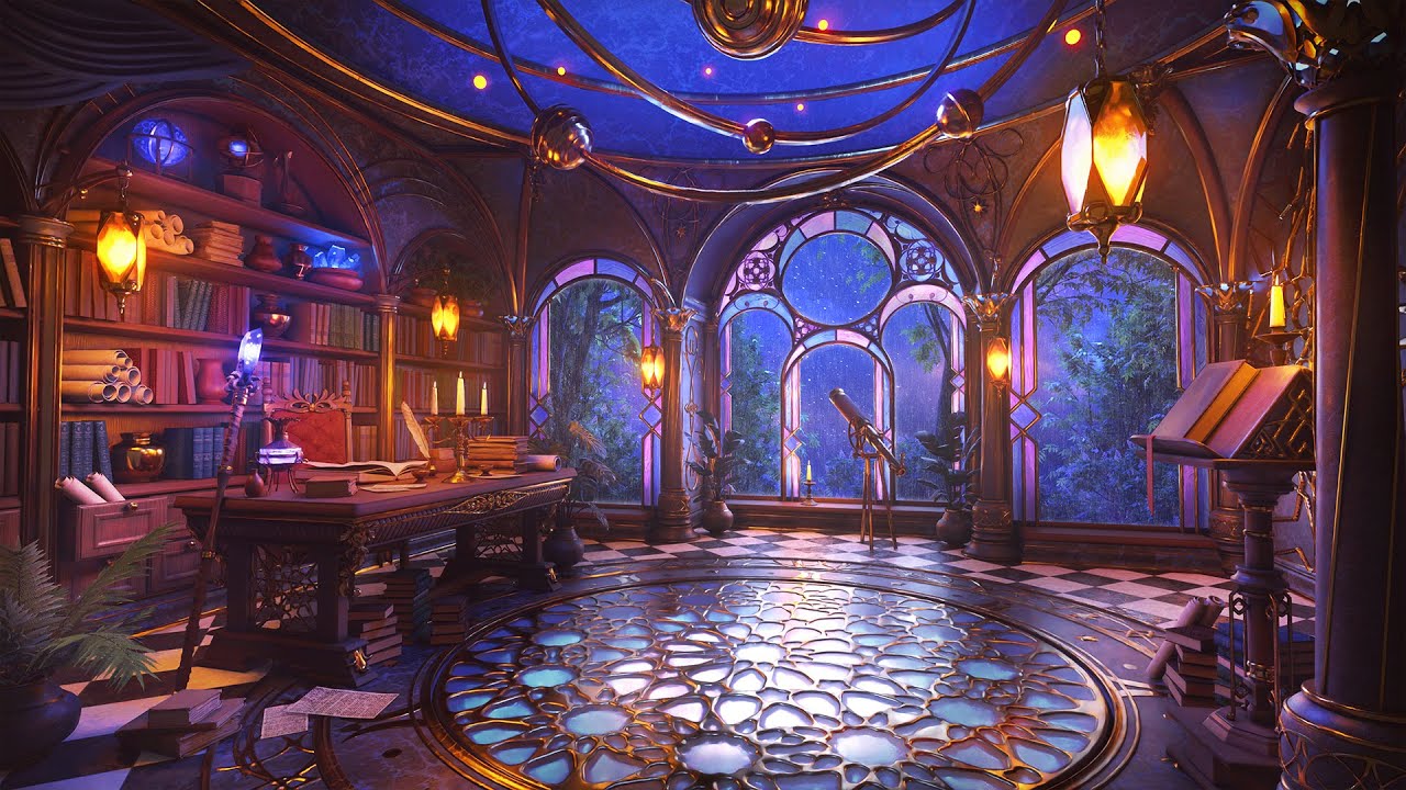 Cozy Wizard Study Ambience with Rain, Thunder & Enchanting Magic Sounds