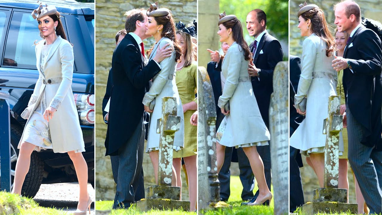 Catherine Stuns In Grey Floral Dress And Diamond Heavenly Earrings At The Wedding Of William Cousin