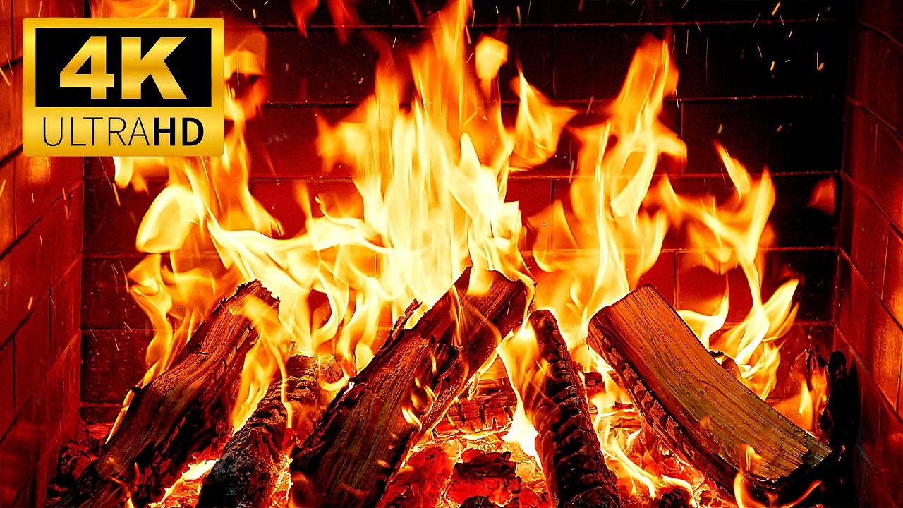 🔥 4K Fireplace with Crackling Fire Sounds 🔥 Relaxing Fireplace Ambience with Burning Logs