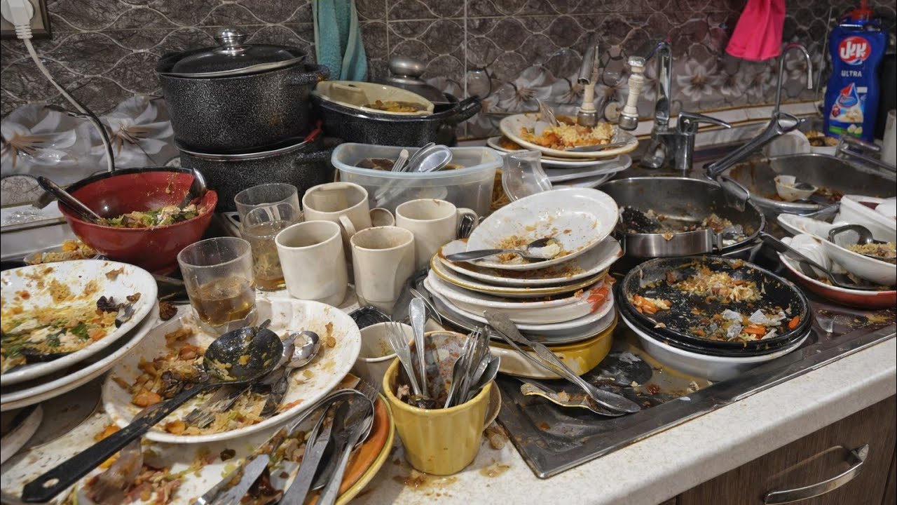 ASMR Washing a Sink Full of Dirty Dishes 🧽✨ Relaxing Water Sounds