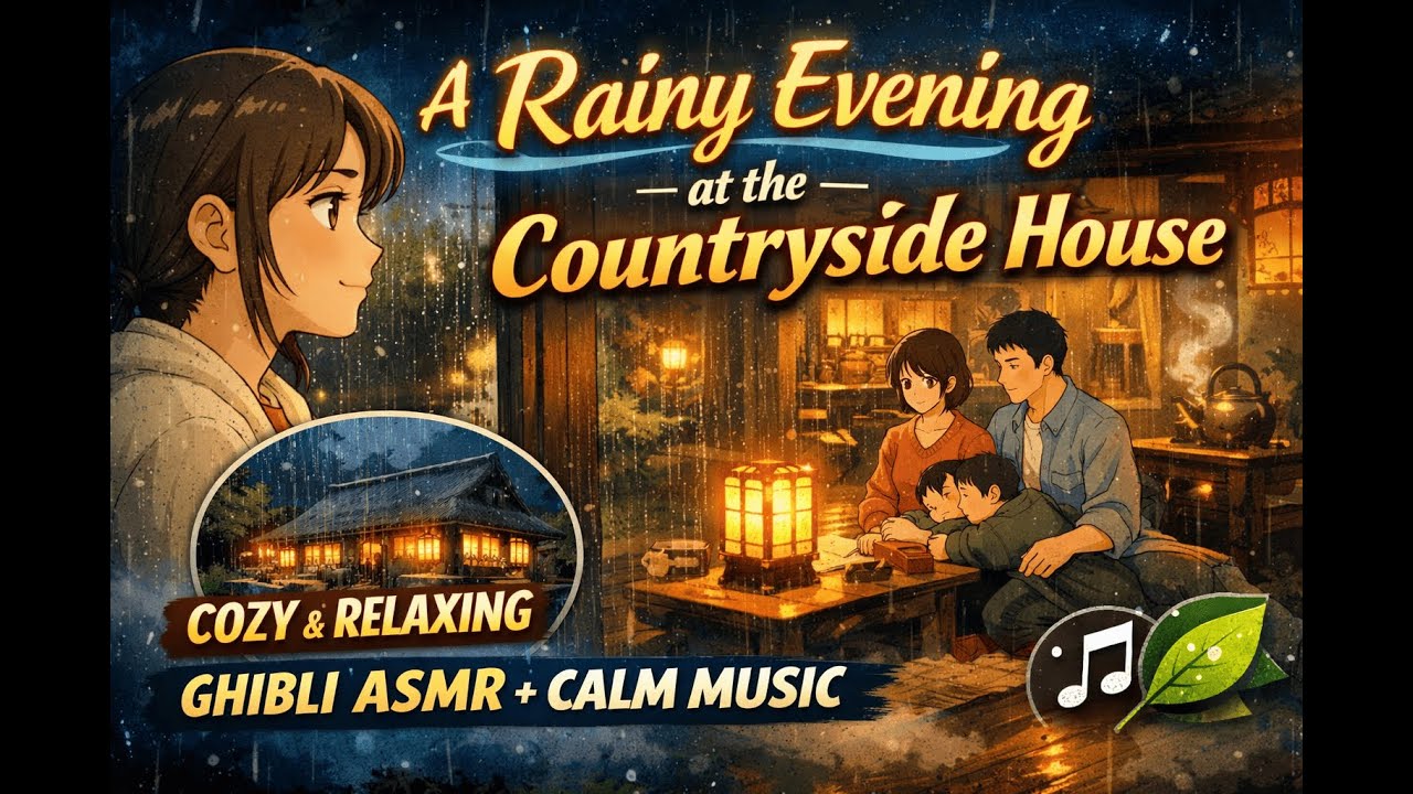 A Rainy Evening at the Countryside House 🌧️ Cozy Ghibli-Style ASMR | Calm Music | Warm Life Studio
