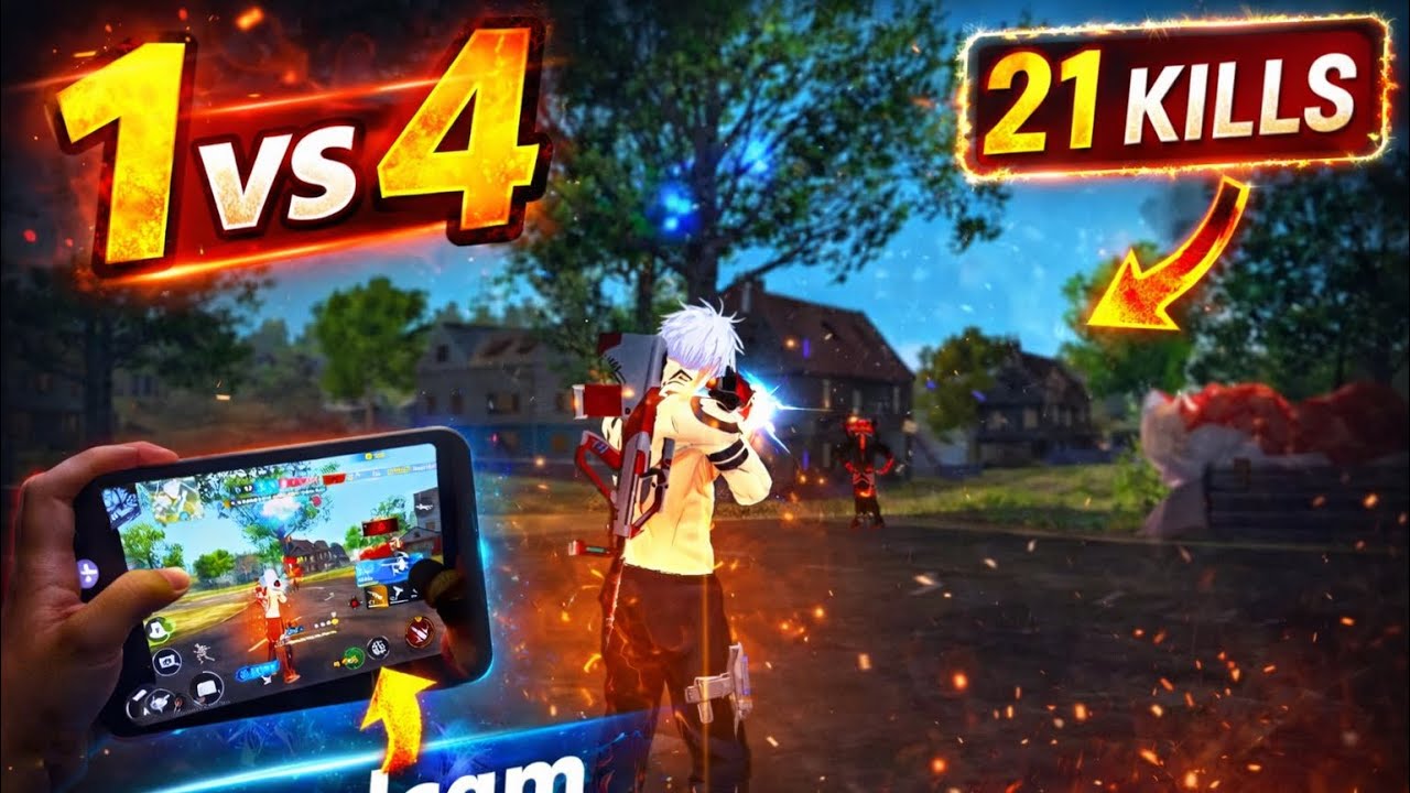 21 kills ☠️ 3 Dedos 🤯1 Vs 4, Hand Cam ( No Comentary ) ⚡ |  Full Gameplay | Mobile 📱 