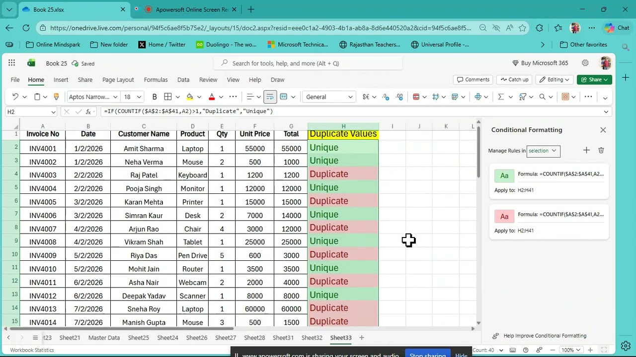 Part-577: Find Duplicate & Unique Values and Highlight Them in Excel