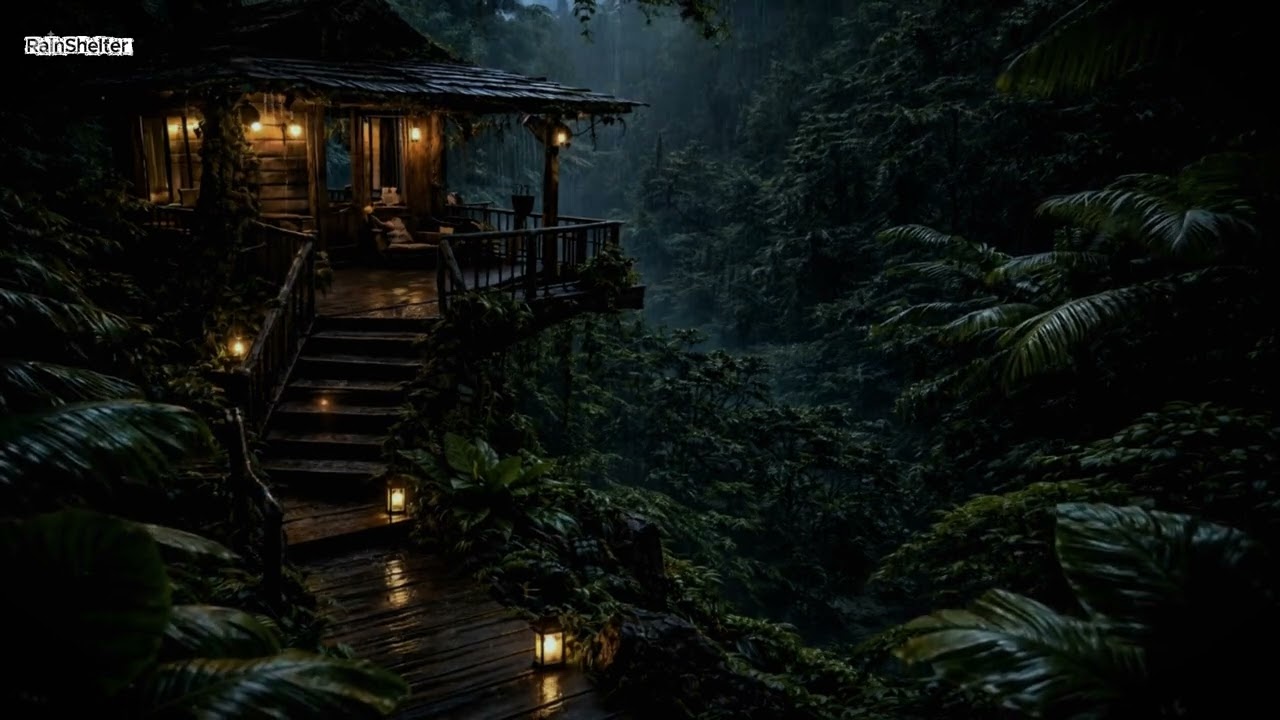 Relaxing Rain on a Forest Treehouse 🌧 Night Ambience for Sleep & Study
