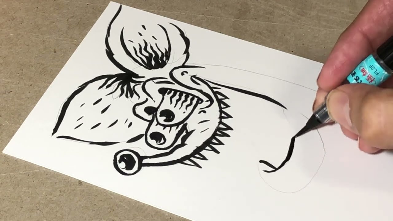 Pentel Fude Brush Pen Extra Fine (XFL2F) unbox, demo and a Rat Fink drawing