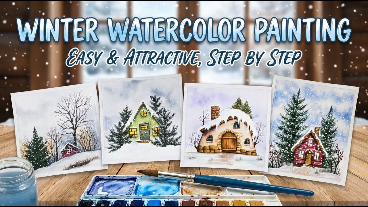 Winter greeting card idea with watercolor❄️ / Easy watercolor painting tutorial for beginners🎨