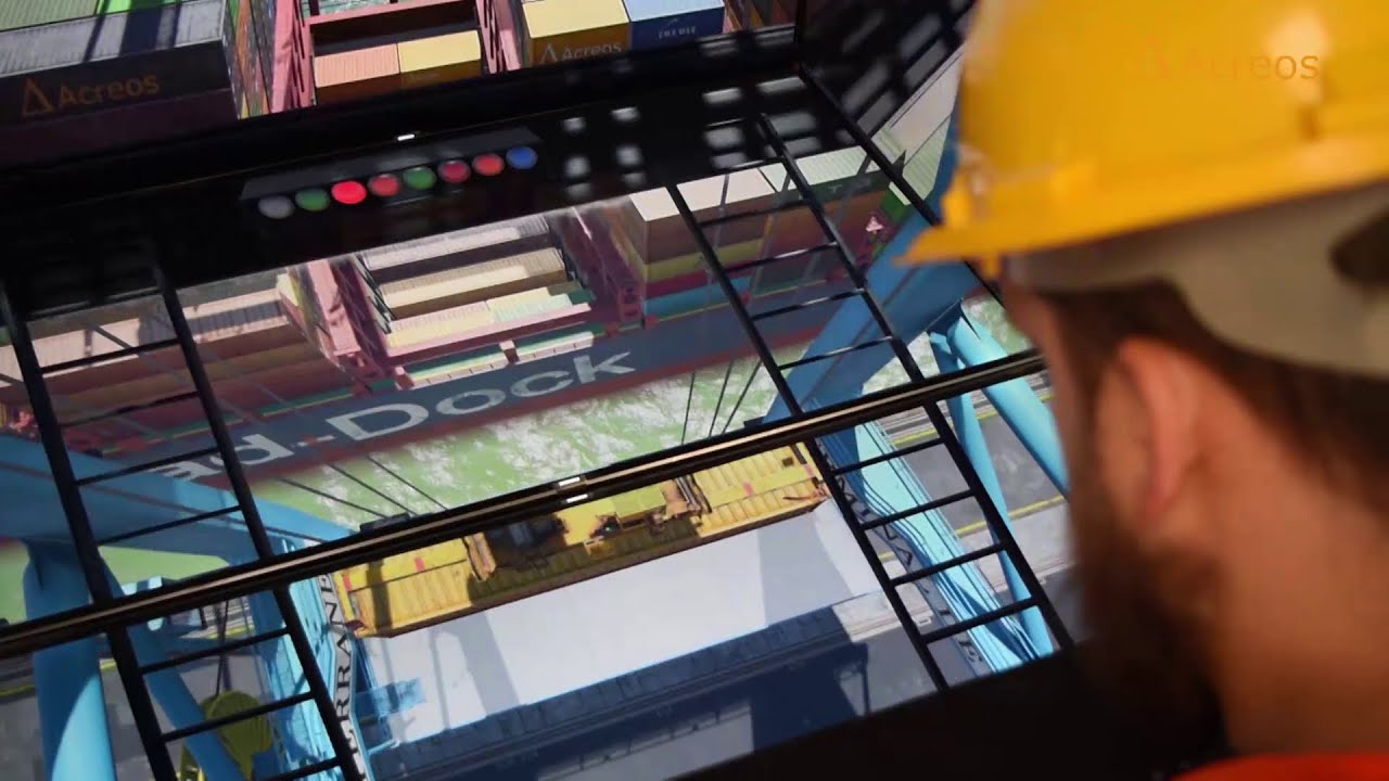Straddle Carrier and Ship to shore container crane simulator-Simulateur cavalier et portique Acreos