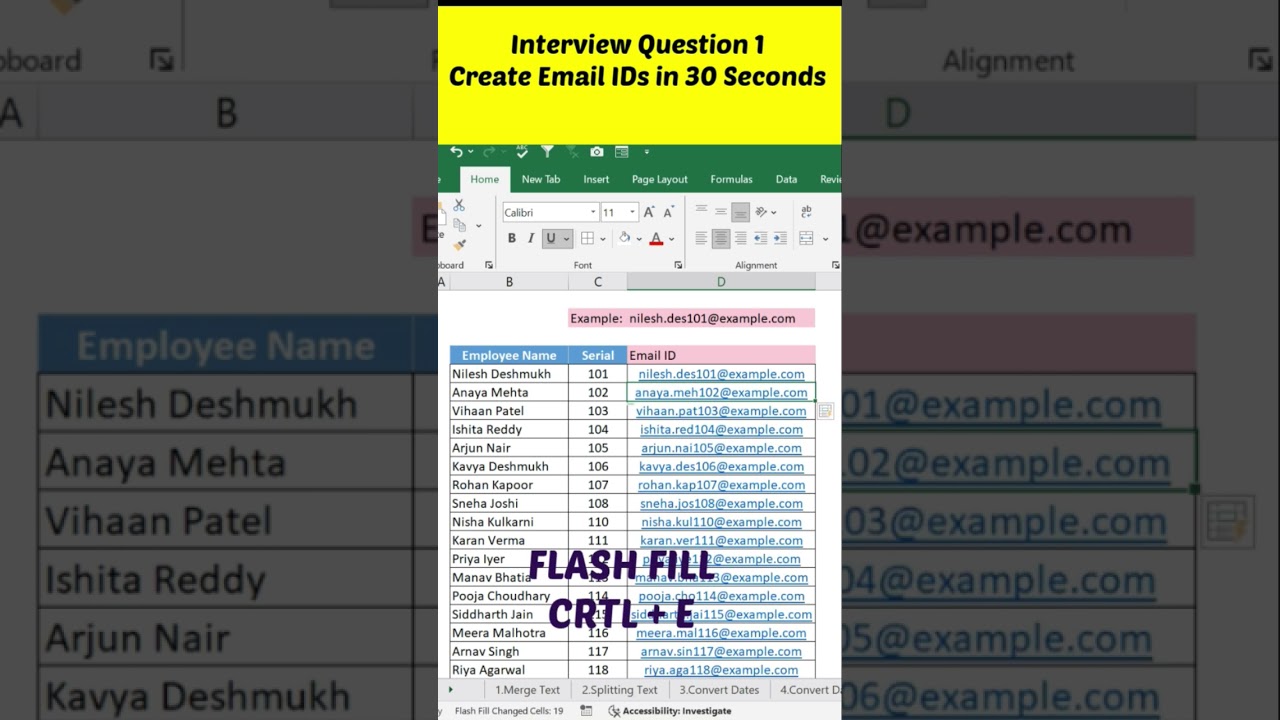 Create Email IDs in Seconds with Flash Fill 