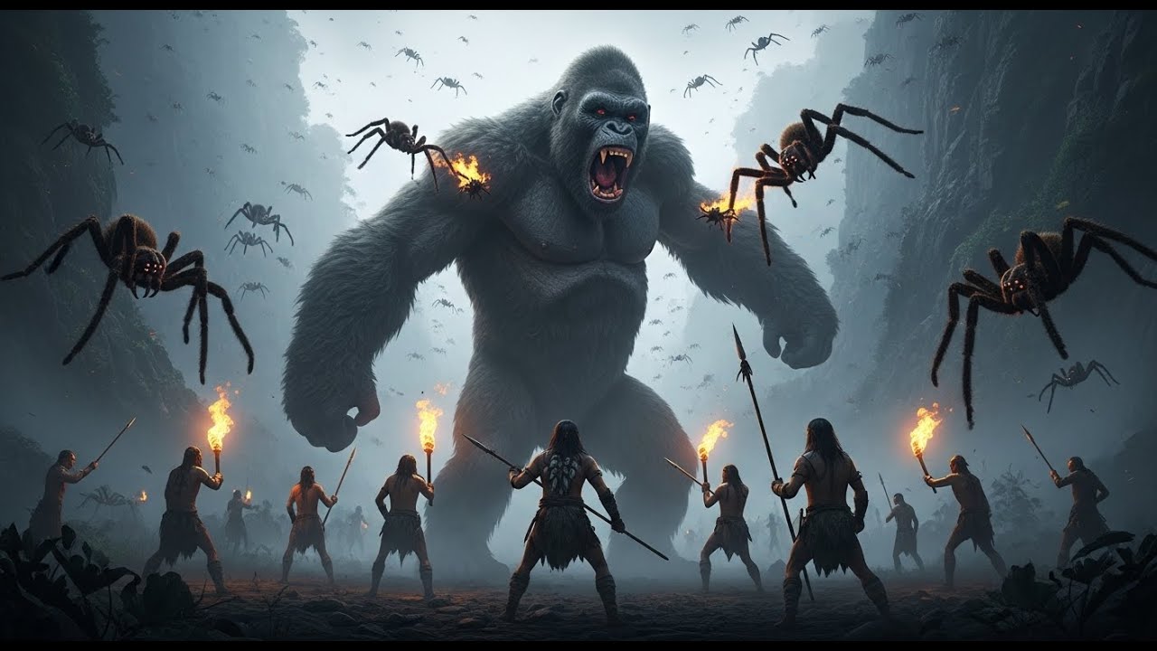 kong and tribal warriors vs giant spider swarm monster action movie