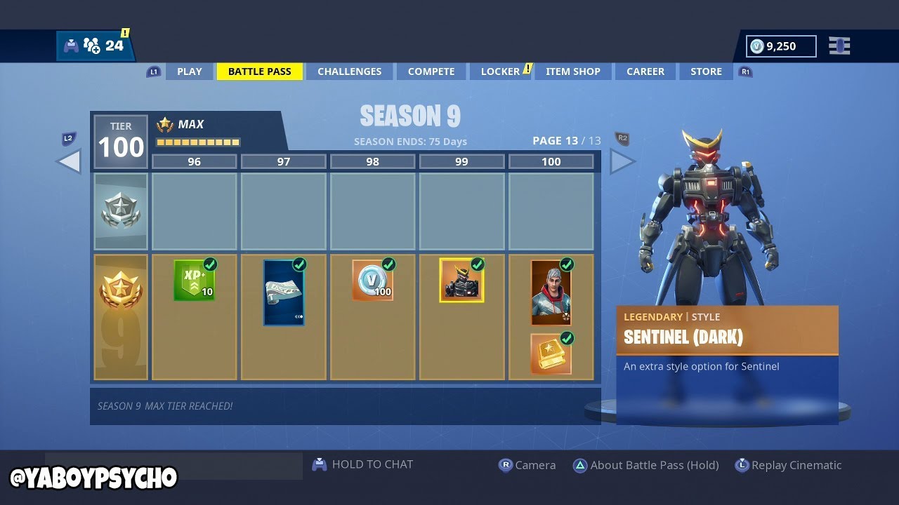 Spending 13,750 V-BUCKS on ALL 100 TIERS in SEASON 9 BATTLE PASS (TIER 100 “VENDETTA” SKIN)