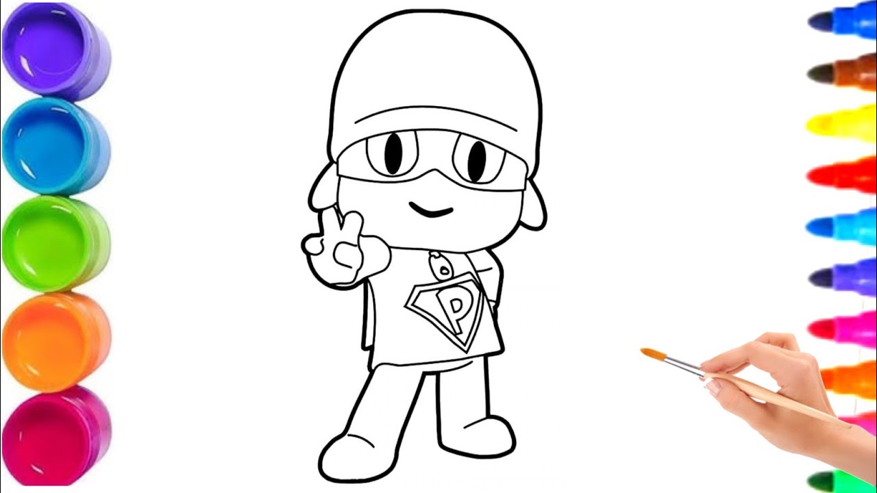 Pocoyo drawing and painting for kids and toddler 🍄🌈 Pocoyo coloring pages for kids 😎☔