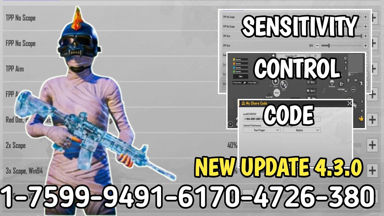 NEW UPDATE 4.3 🔥 BEST SENSITIVITY CODE + CONTROL SETTINGS PUBG MOBILE /BGMI