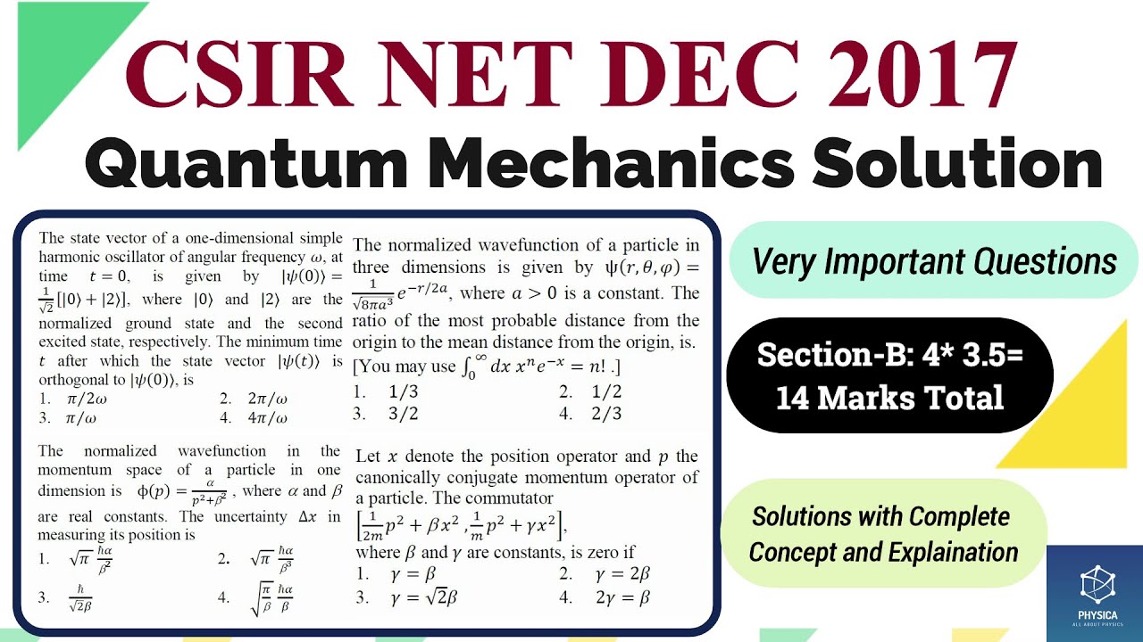 Quantum Mechanics Solutions| CSIR NET DEC 2017 |3.5*4=14 Marks | Important ques |NTA Exam |Solutions