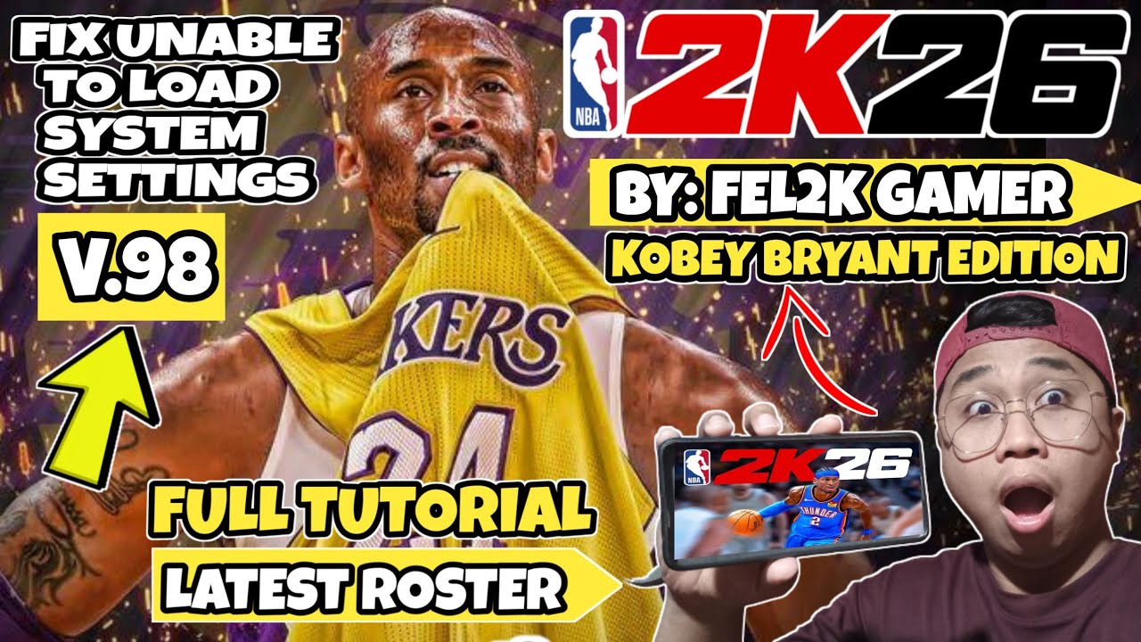 🔥FREE LATEST🔥NBA 2K26 V98 UPDATED ALL ROSTER FOR ANDROID MOBILE OFFLINE| KOBEY EDITION TUTORIAL 