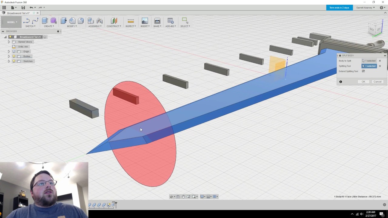 How to Make a Sword in Fusion 360 - Part 3 - Splitting for Printing