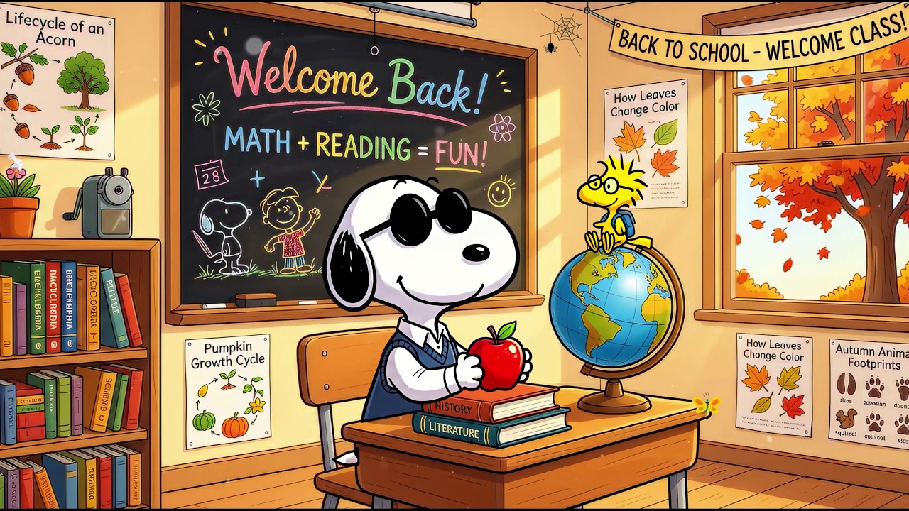 Snoopy's Warm Autumn Classroom Jazz 🍁🎷 Gentle Jazz Music 🎶 Happy Back to School