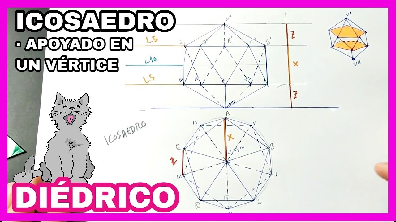 DIÉDRICO - icosaedro apoyado💥sobre un vértice (eje vertical)😎