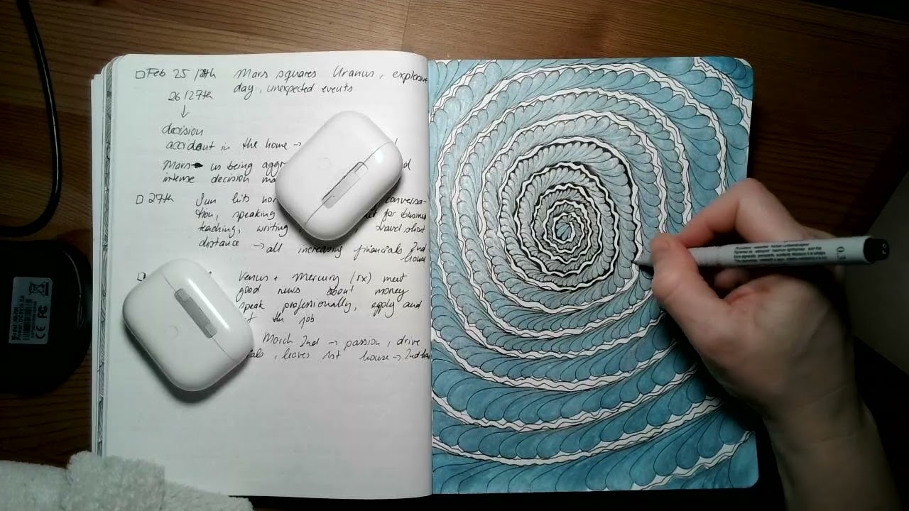 Relaxing timelapse of a zendoodle - blue spiral