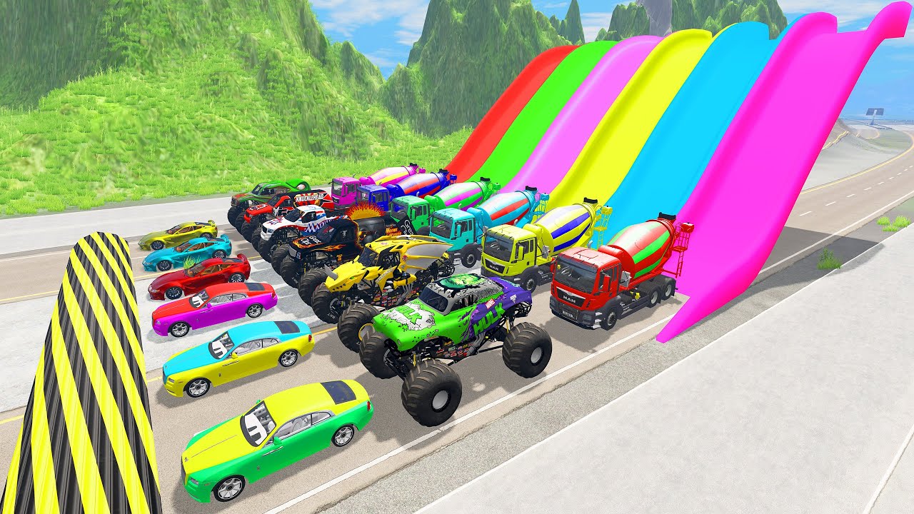 HT Gameplay Crash # 491 | Monster Truck vs Trap Colors High Speed Ramps & Big Cars vs Speed Bumps