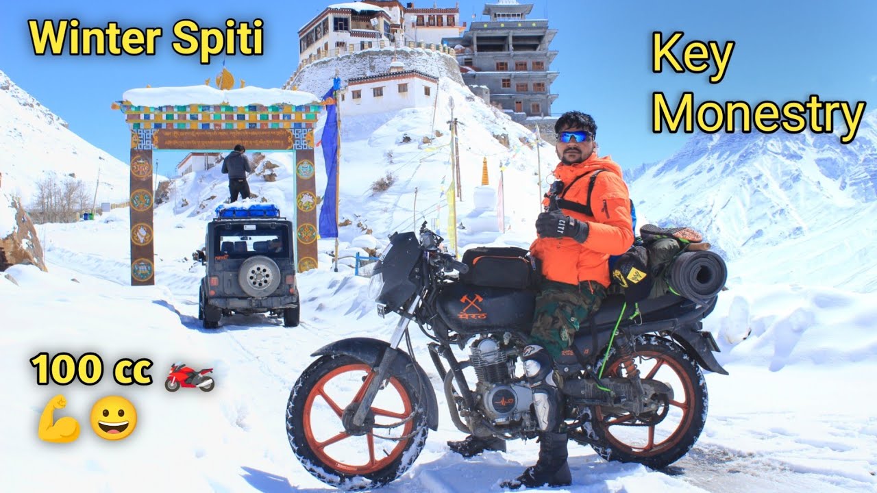 Kaza to Key monastery 😳🏍️🏔️❄️ | Winter spiti on Bajaj CT 100 😳  @Lehexpress #travel #spitivalley