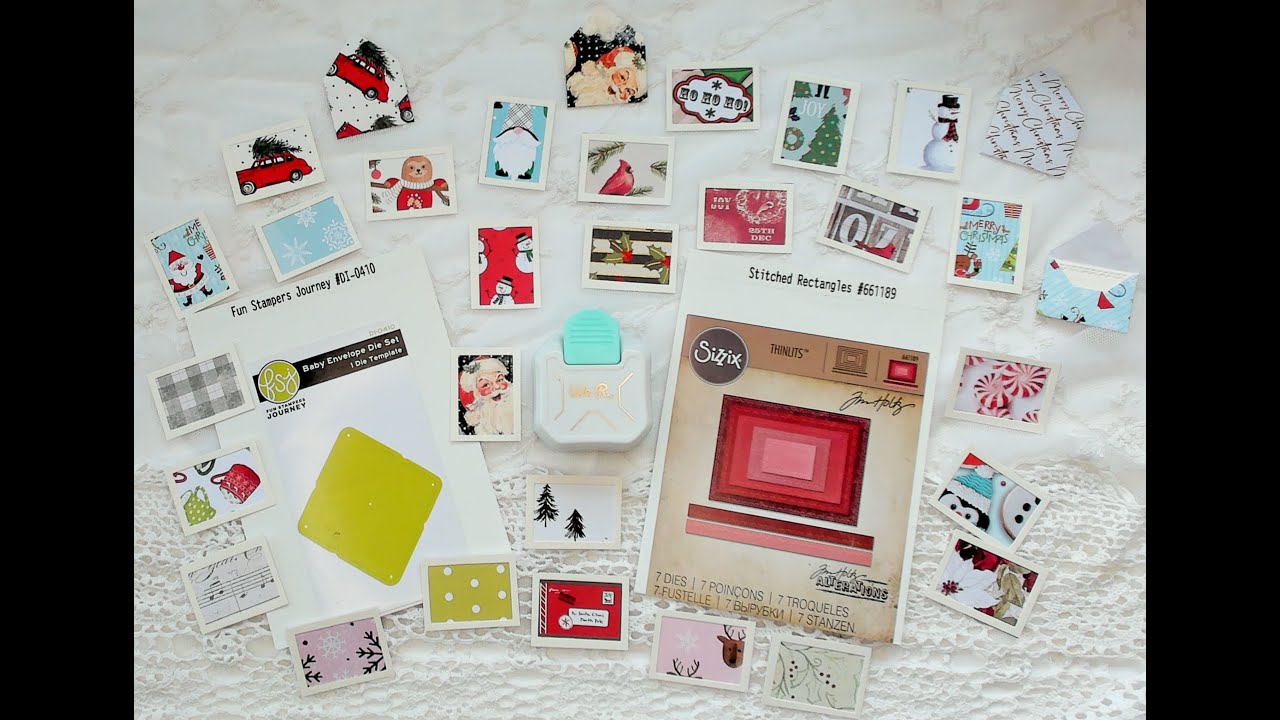 Making Christmas frames using scraps and negative die pieces/Stitched Rectangles/Christmas Ephemera