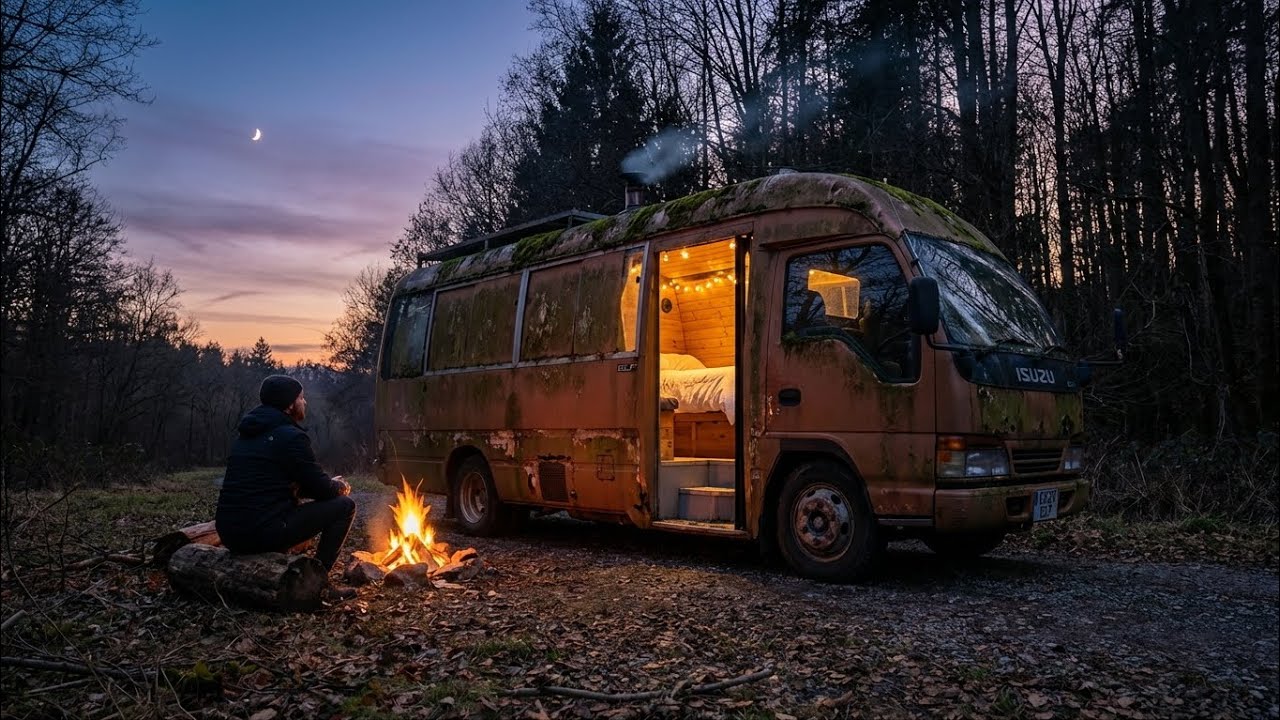I Turned an Abandoned Isuzu Elf Bus into a Luxury Mini House (ASMR)