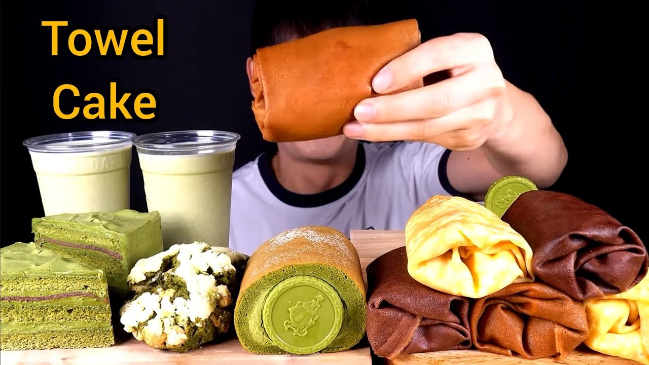 ASMR Eating Towel Cream Cake & Green tea Cake @Bonggil #viral #mukbang #eatingshow #food #youtube 
